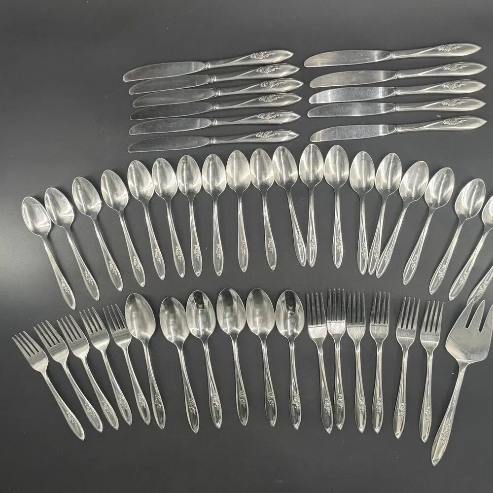 Vintage (49) Gorham Stegorcraft ROSELLE Flatware MCM Fork Knife Spoon Floral Set